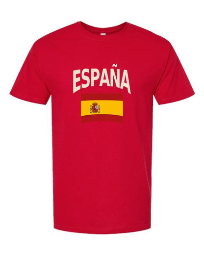 Spain Soccer Tee 2026 — Classic Name & Flag | NYC Factory - Standard Red