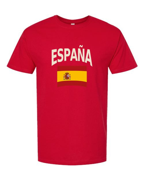 Spain Soccer Tee 2026 — Classic Name & Flag | NYC Factory - Standard Red
