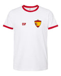 Spain Soccer Ringer Tee 2026 — Retro National Crest — White/Red | NYC Factory