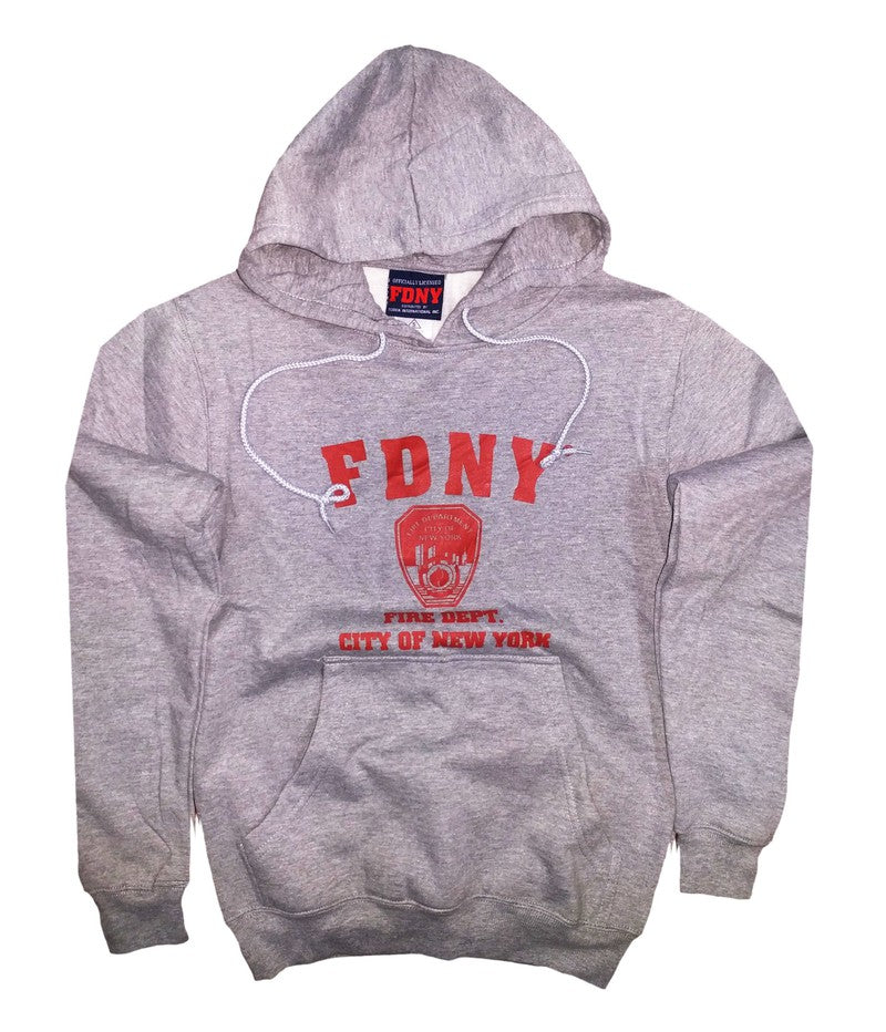 FDNY Kids Hoodie Red Print Sweatshirt Gray