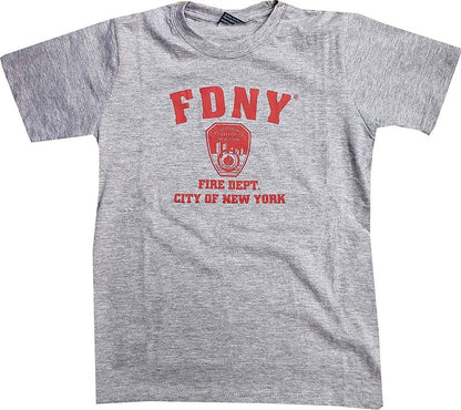 FDNY Kids Short Sleeve Screen Print T-Shirt Gray Red Print