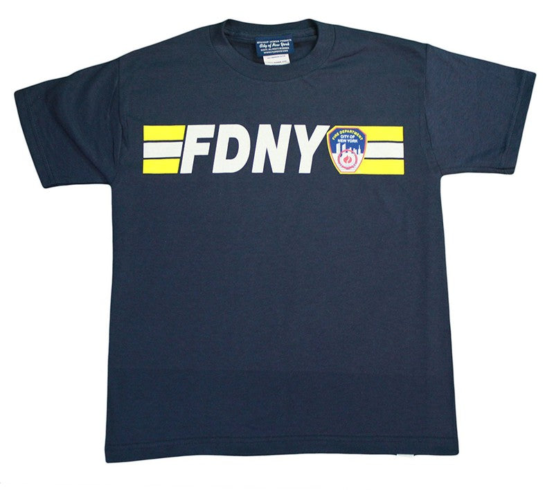 FDNY Kids T-Shirt (Front Badge & 200FT Back Design, Navy Blue)