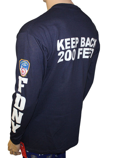 FDNY Long Sleeve Officially Licensed Keep Back 200 Feet T-Shirt Navy