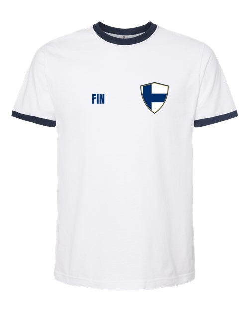 Finland Soccer Ringer Tee — Retro National Crest | NYC Factory