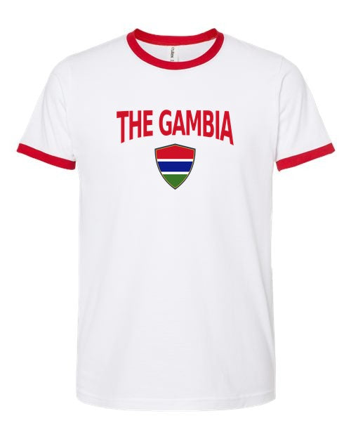 The Gambia Arched Crest Soccer Ringer Tee — NYC Factory
