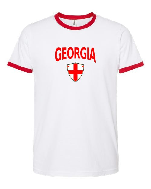 Georgia Arched Crest Soccer Ringer Tee — NYC Factory