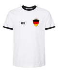 Germany Soccer Ringer Tee 2026 — Retro National Crest — White/Black | NYC Factory