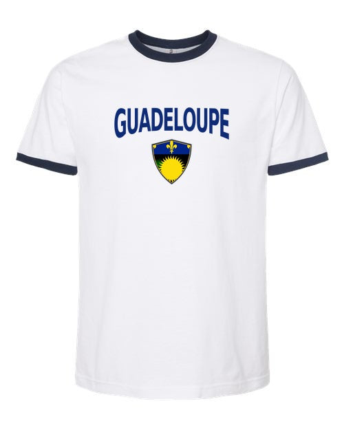Guadeloupe Arched Crest Soccer Ringer Tee — NYC Factory