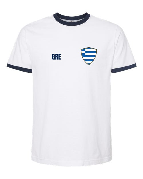 Greece Soccer Ringer Tee — Retro National Crest | NYC Factory