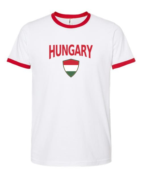 Hungary Arched Crest Soccer Ringer Tee — NYC Factory