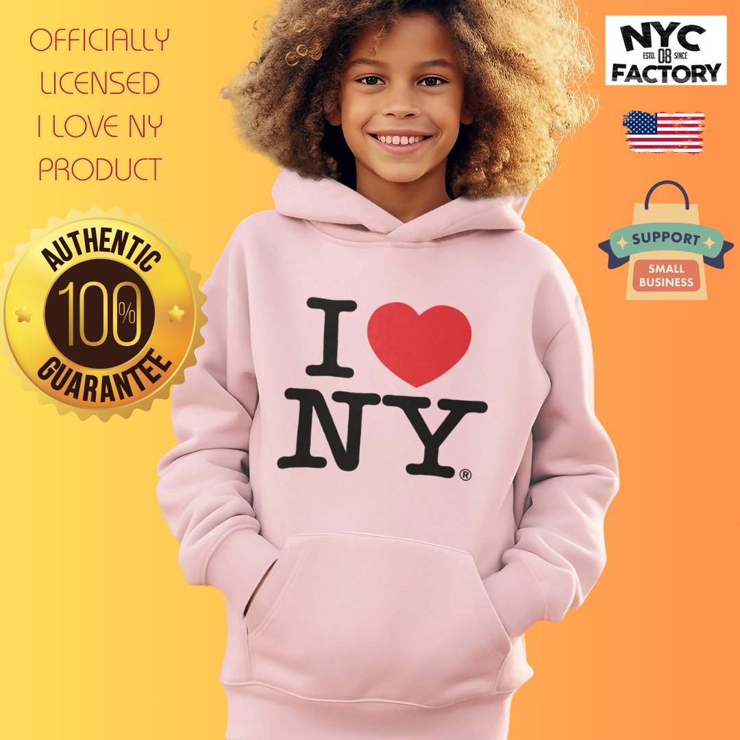 I Love NY Kids Hoodie Sweatshirt Officially Licensed (Youth, Light Pink)