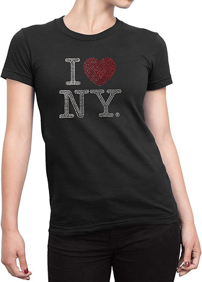 I Love NY Ladies Rhinestone Tee Black