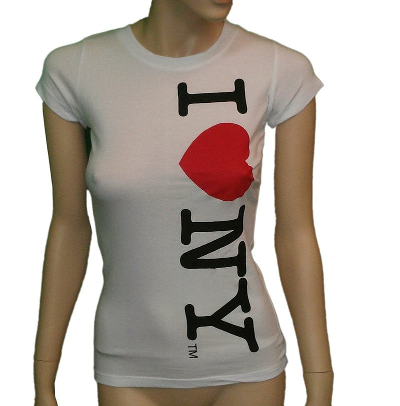 I Love NY New York Womens T-Shirt Cap Sleeve Vertical Heart White