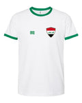 Iraq Soccer Ringer Tee 2026 — Retro National Crest — White/Green | NYC Factory