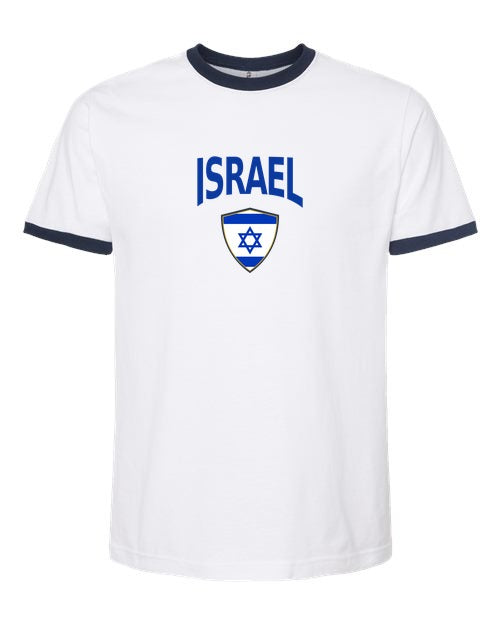 Israel Arched Crest Soccer Ringer Tee — NYC Factory