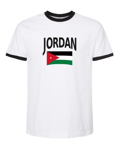 Jordan Soccer Ringer Tee 2026 — Classic Name & Flag | NYC Factory - White/Black