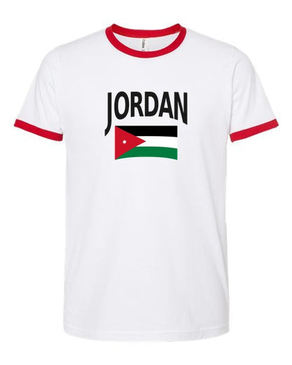 Jordan Soccer Ringer Tee 2026 — Classic Name & Flag | NYC Factory - white_red