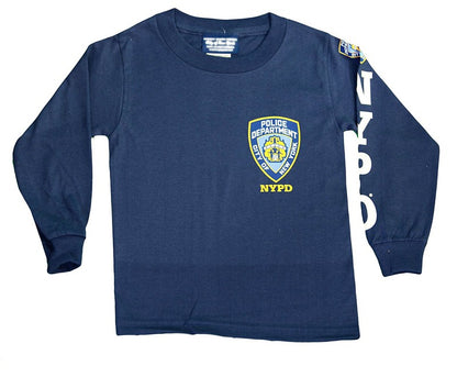 Junior NYPD Officer: Navy & White Long Sleeve Tee with Chest Badge