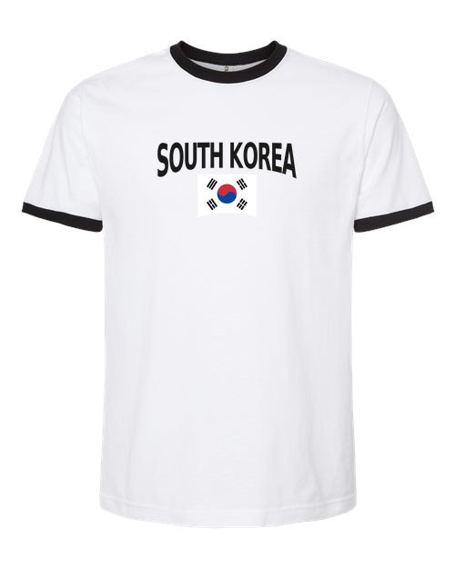 South Korea Soccer Ringer Tee 2026 — Classic Name & Flag | NYC Factory - White/Black