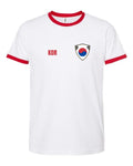 South Korea Soccer Ringer Tee 2026 — Retro National Crest — White/Red | NYC Factory