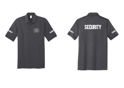 NYC Factory Men's Custom Logo Security Polo Shirt - Your Logo + Back + Security Sleeves - Charcoal