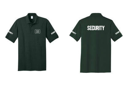 NYC Factory Men's Custom Logo Security Polo Shirt - Your Logo + Back + Security Sleeves - Dark Green