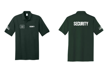 NYC Factory Men's Custom Logo Security Polo Shirt - SECURITY + Your Logo + Back + US Flag Sleeve - Dark Green