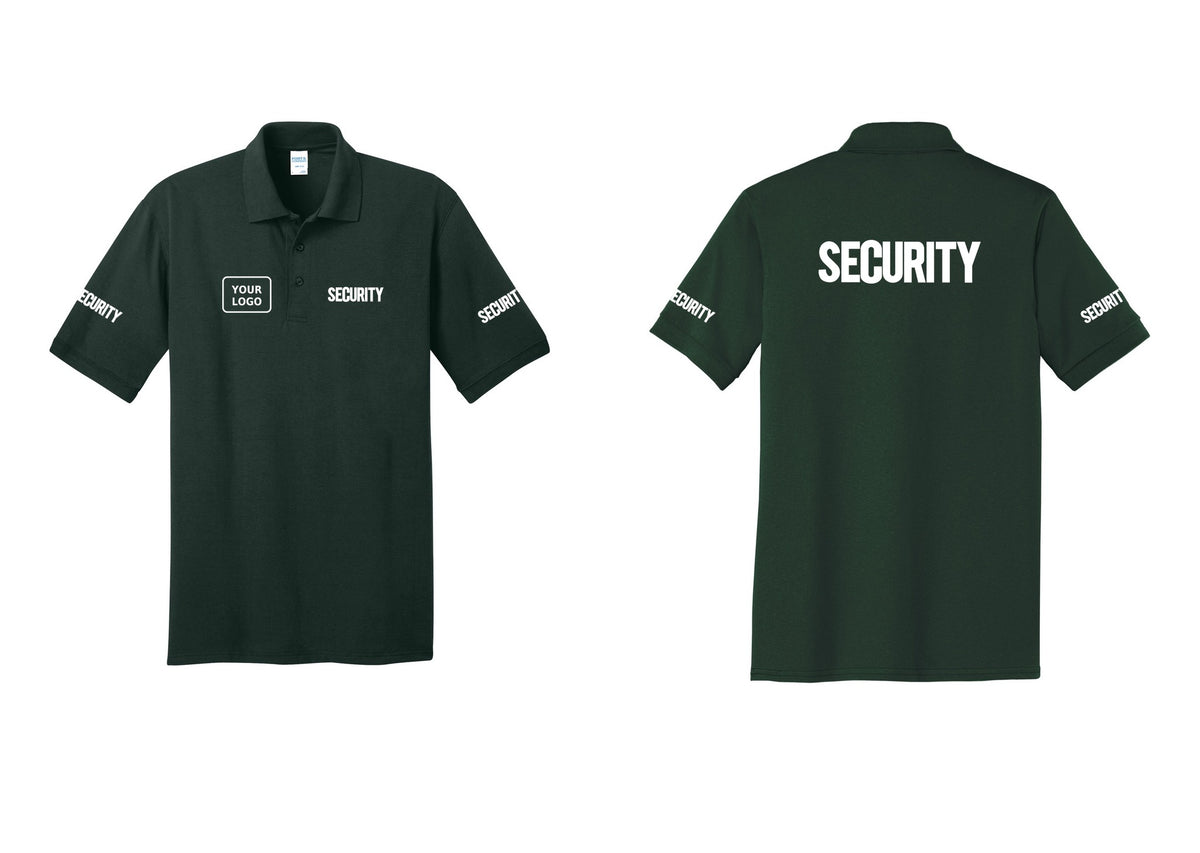 NYC Factory Men's Custom Logo Security Polo Shirt - SECURITY + Your Logo + Back + Security Sleeves - Dark Green