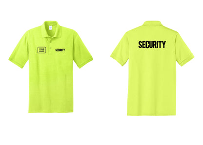 NYC Factory Men's Custom Logo Security Polo Shirt - SECURITY + Your Logo + Back - Safety Green