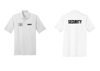 NYC Factory Men's Custom Logo Security Polo Shirt - SECURITY + Your Logo + Back - White