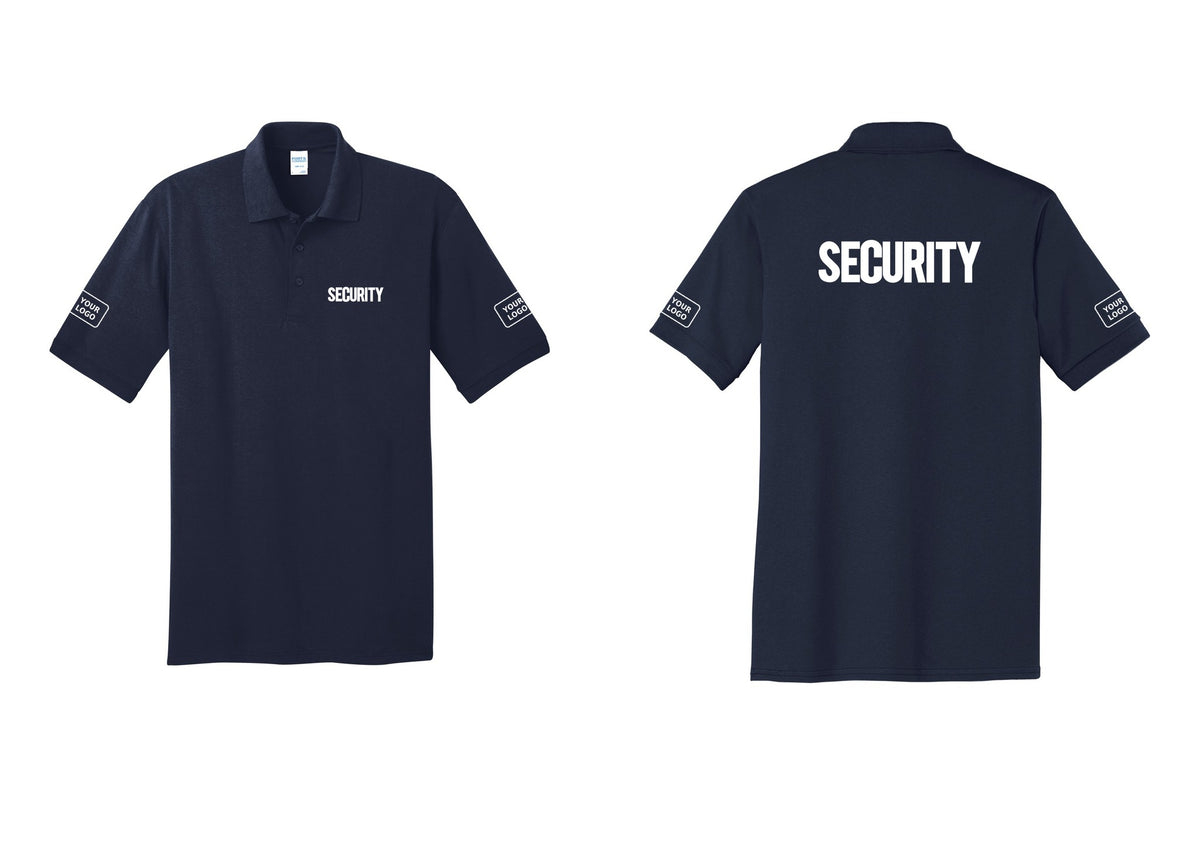 NYC Factory Men's Custom Logo Security Polo Shirt - Chest + Back + Your Logo Sleeves - Navy