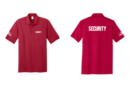 NYC Factory Men's Security Polo Shirt - Chest + Back + US Flag Sleeve - Red
