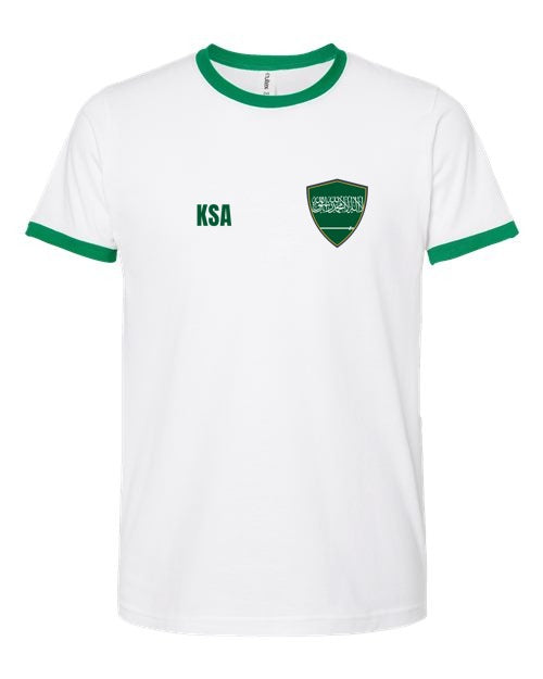 Saudi Arabia Soccer Ringer Tee 2026 — Retro National Crest | NYC Factory
