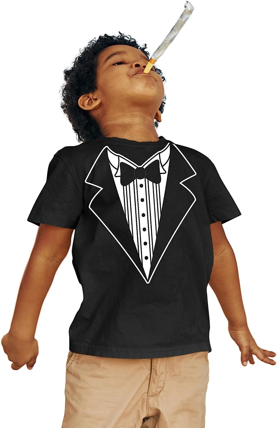 Kids Funny Tuxedo T-Shirt Black With Formal Red Rose Tux Shirt Boys & Girls