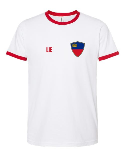 Liechtenstein Soccer Ringer Tee — Retro National Crest | NYC Factory