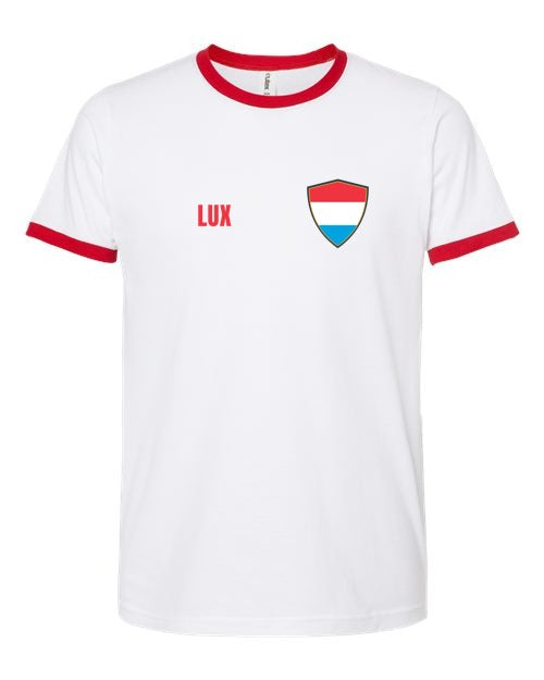 Luxembourg Soccer Ringer Tee — Retro National Crest | NYC Factory