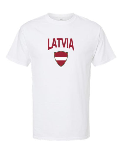 Latvia Arched Crest Soccer Tee — NYC Factory