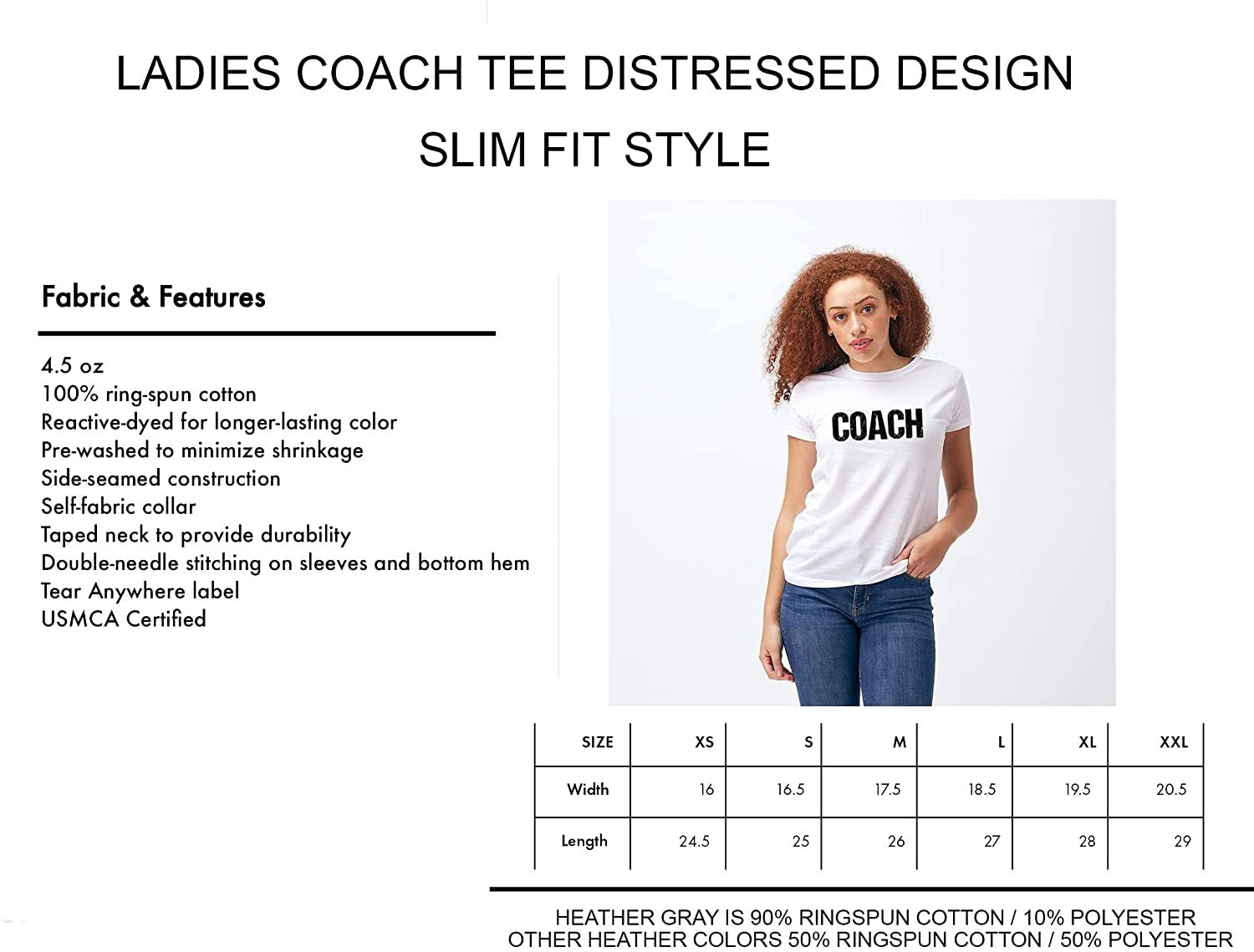 Ladies Coach Tee (Coaching, Distressed, Slim Fit, White)