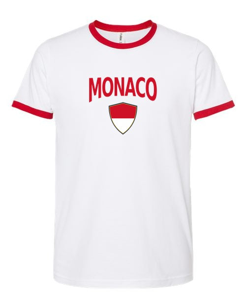 Monaco Arched Crest Soccer Ringer Tee — NYC Factory