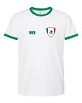 Mexico Soccer Ringer Tee 2026 — Retro National Crest — White/Green | NYC Factory