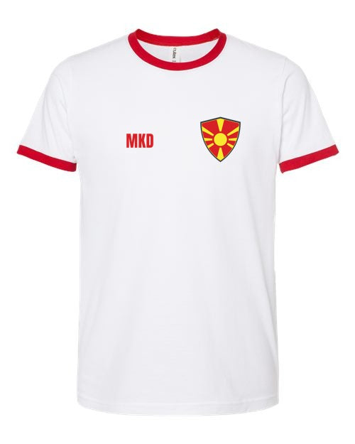 North Macedonia Soccer Ringer Tee — Retro National Crest | NYC Factory