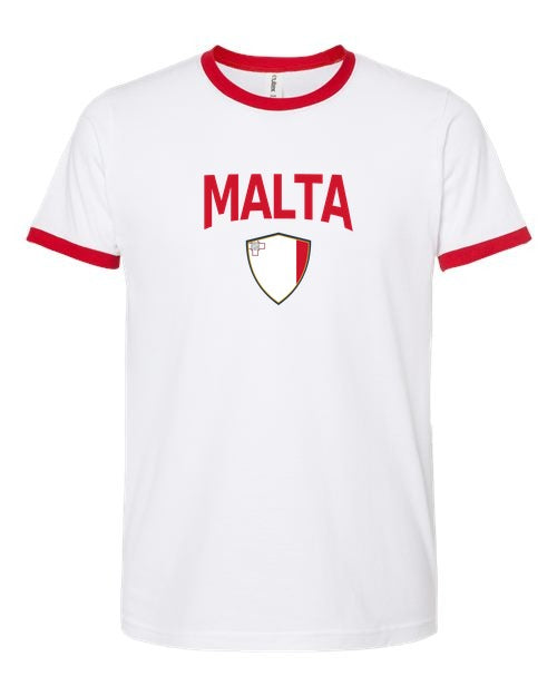 Malta Arched Crest Soccer Ringer Tee — NYC Factory
