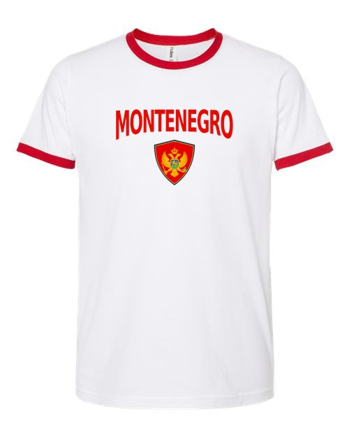 Montenegro Arched Crest Soccer Ringer Tee — NYC Factory