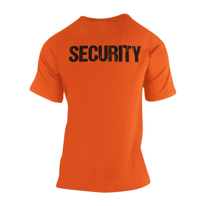 Men's Distressed Security Tee Front & Back Print (Safety Orange,Black)