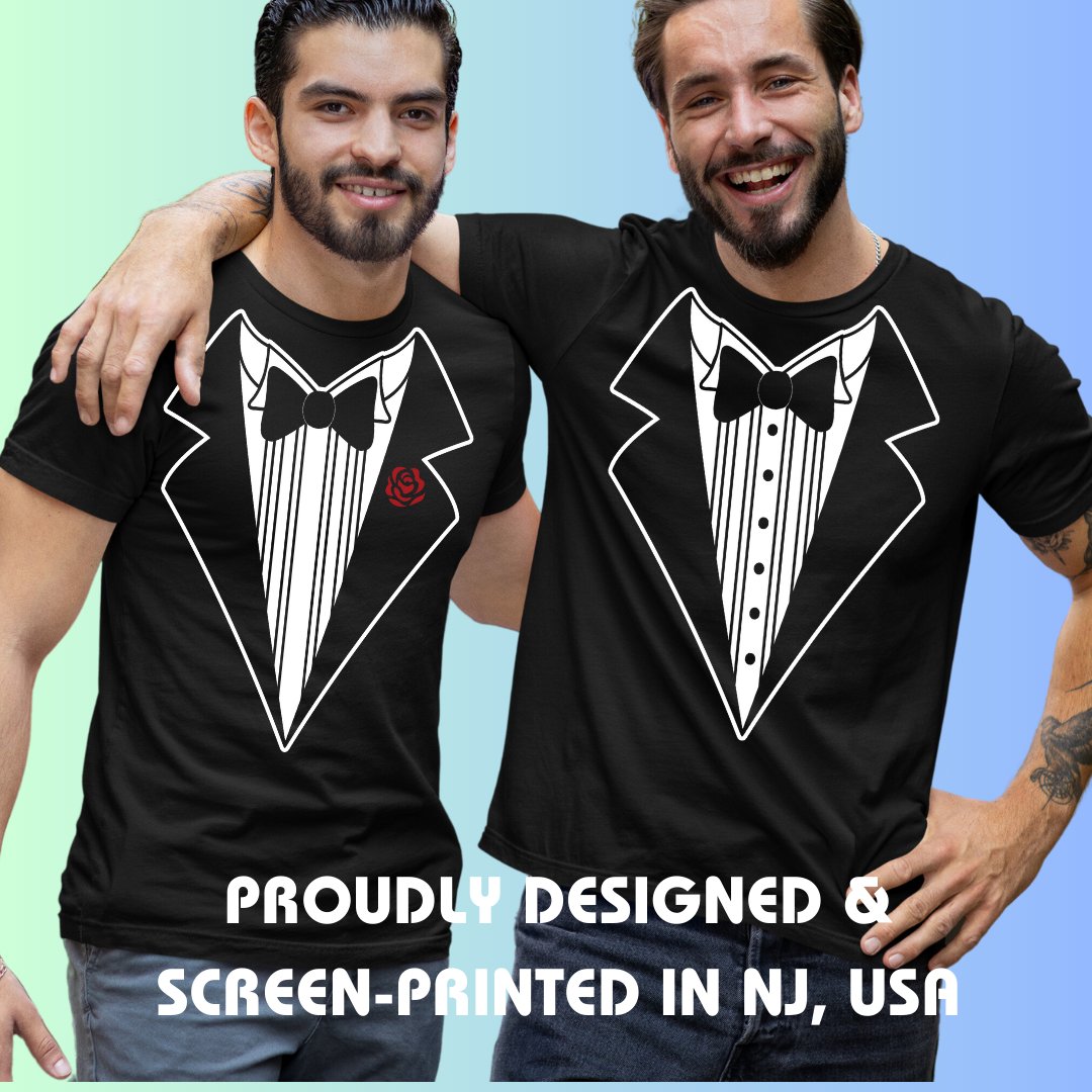 Men's Funny Tuxedo T-Shirt Black Rose & Bowtie Bachelor Party