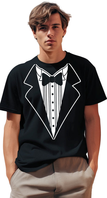 Men's Funny Tuxedo T-Shirt Black Rose & Bowtie Bachelor Party