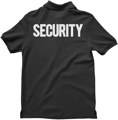 Mens Security Polo Shirt Front Back Print (Solid, Black / White)