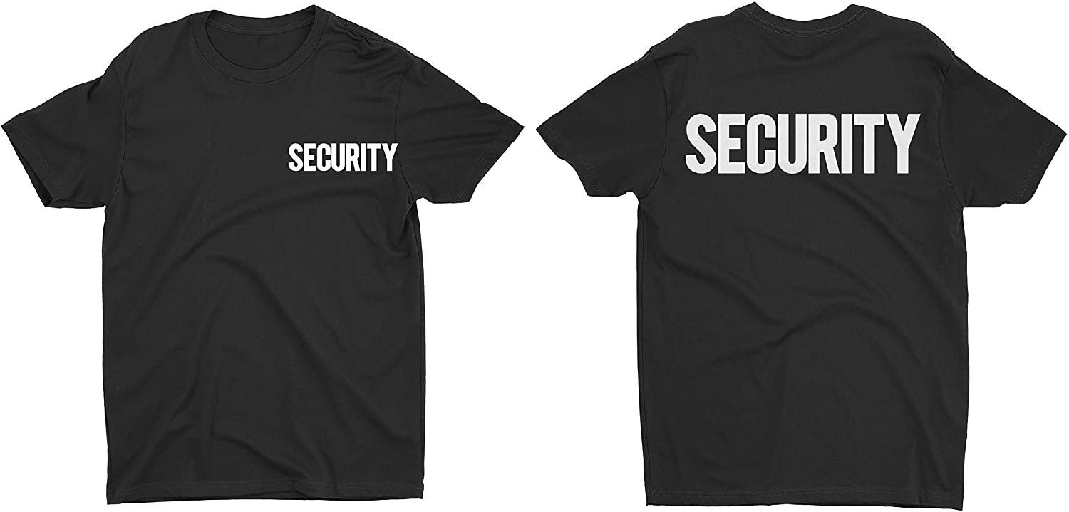 Men's Security Short Sleeve T-Shirt (Chest & Back Print, Black/White)