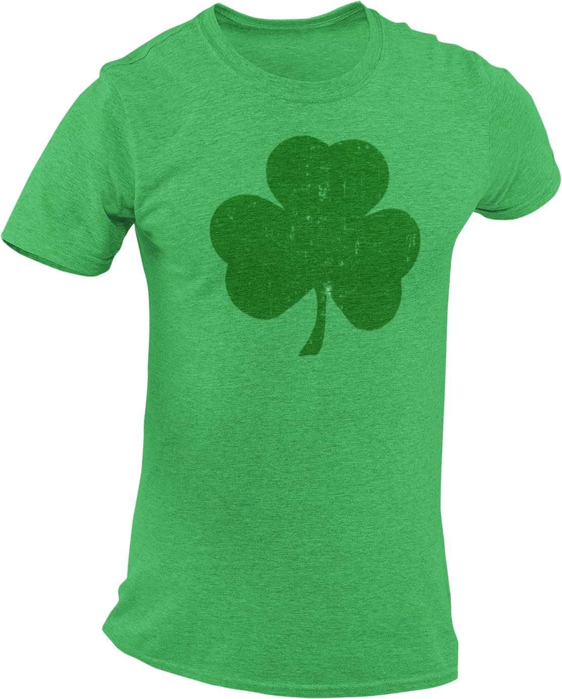 Men's Shamrock T-Shirt Premium Ringspun Screen Printed Retro Style (Green/Green)