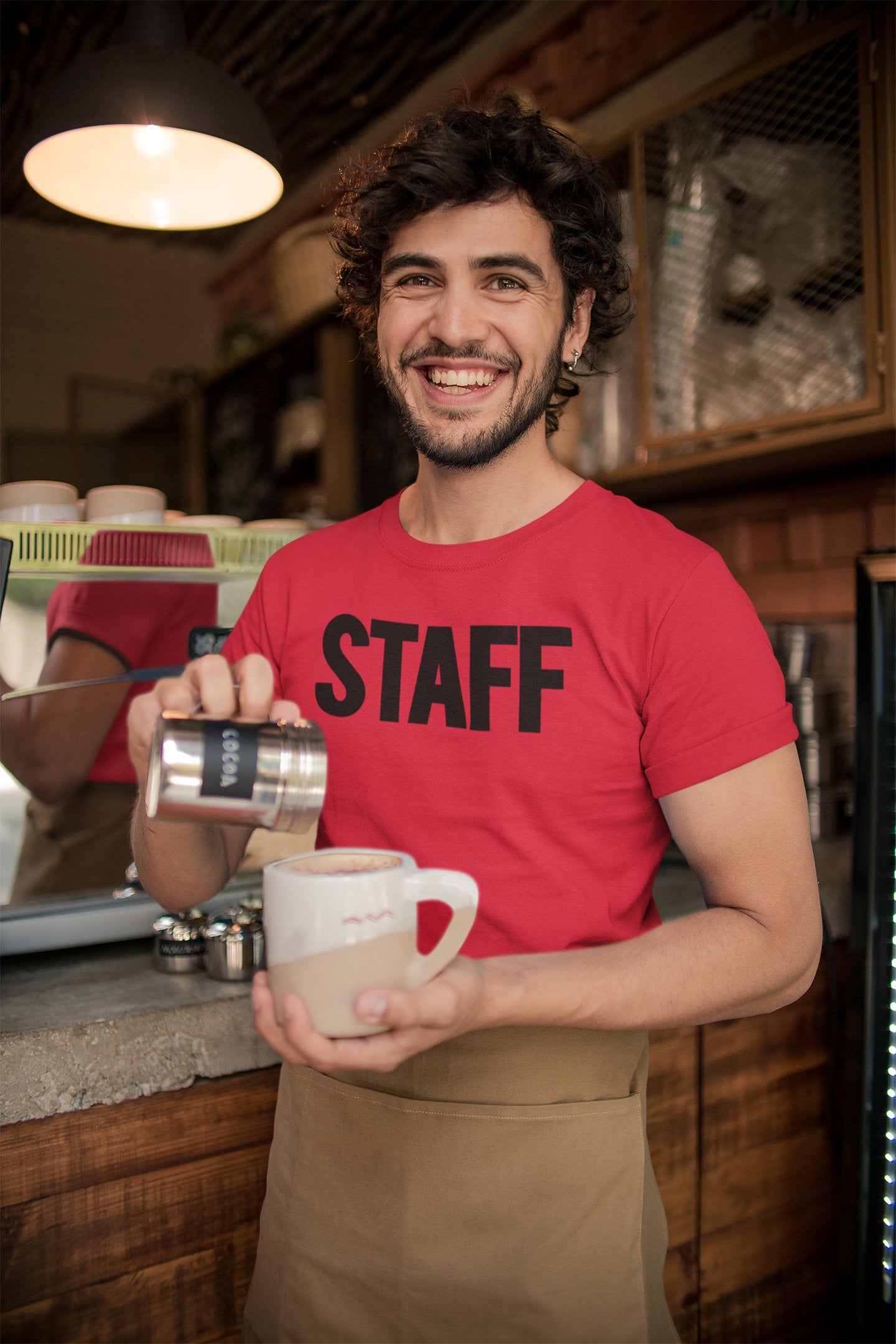 Men's Staff T-Shirt Front Back Screen Print Tee (Red & Black)